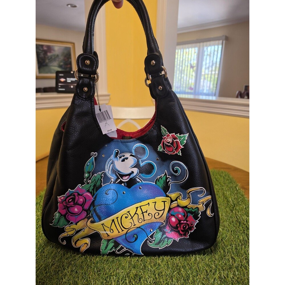 Mickey Mouse Tattoo Style Purse Y2K Punk Rock Shoulder Bag Black Red Lined NWT - Picture 15 of 16